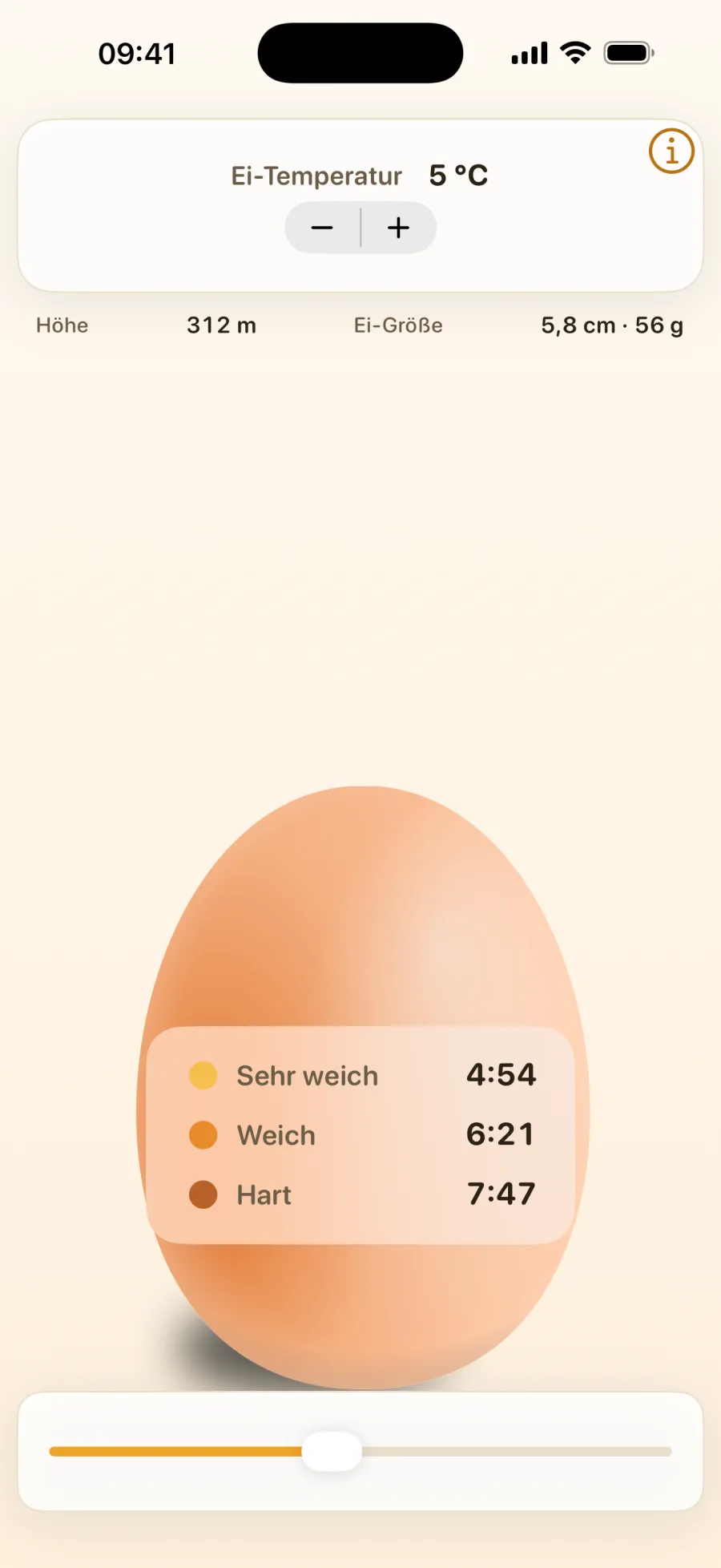 Der Ei-Rechner zeigt die Kochzeiten für sehr weiche, weiche und harte Eier
